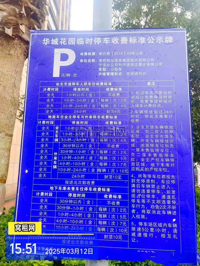 宁波高新区通途路华城国际大厦停车收费