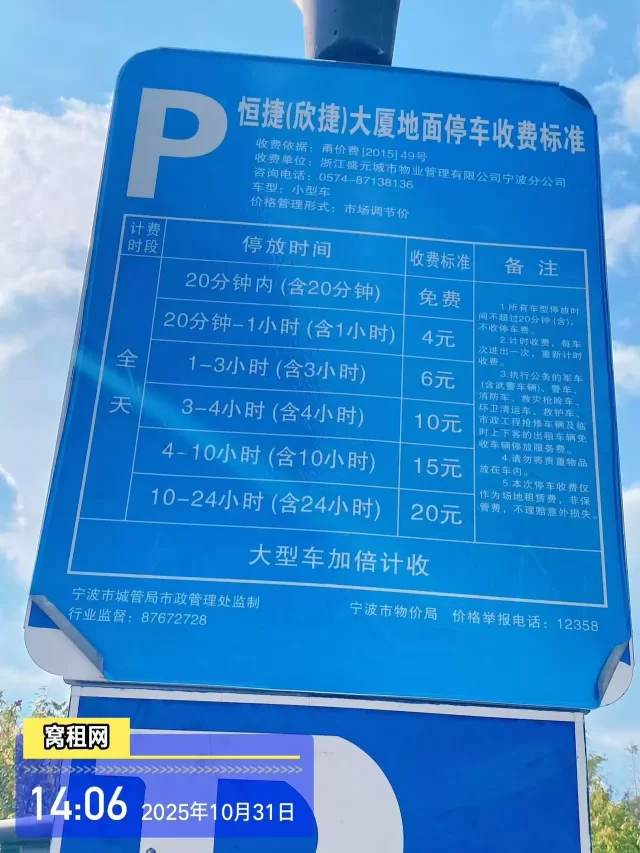 宁波江北商务区欣捷中心大厦停车收费多少？