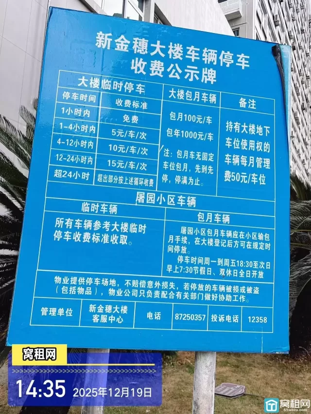 宁波海曙区恒隆中心对面的新金穗大厦停车收费