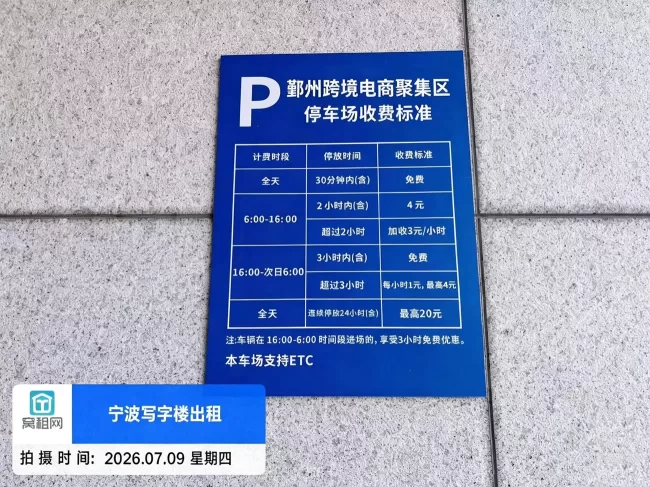 鄞州跨境电商园停车多少一个月？