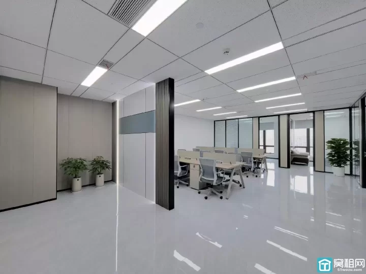 宁波研发园区208平米精装修办公室出租格局：4隔间+12工位+茶吧